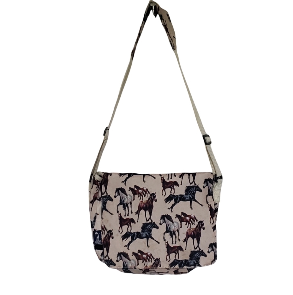 Wildkin Horse Dreams Ivory Brown Messenger Shoulder Laptop Bag Padded Hook Loop